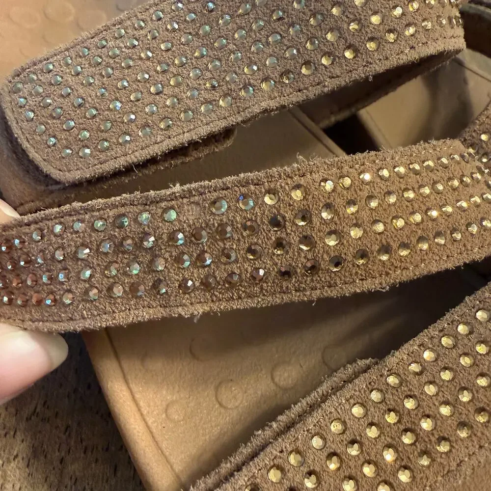 Vionic Sandal Alexis Rhinestone Leather Slip On Arch Support Rosegold Women's 6